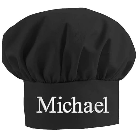 Personalized Embroidered Add A Name Chef Hat - Adults & Kids Sizes - 12 Popular Colors - Great Gift Black