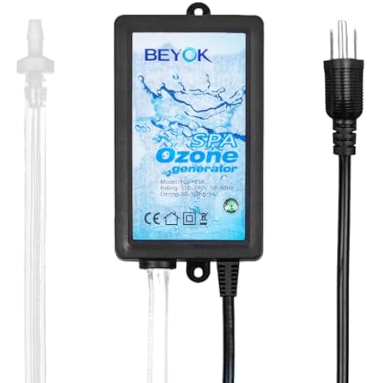 Ozone Generator, High Output Ozone Machine for Hot Tubs and Spas, Ozone Kit for Cold Plunge, Hot Tub Ozone Generator 50mgh, Standard, Black, FQT-118-MZ