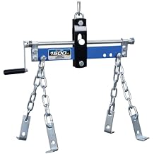 K Tool International XD62115 Automotive Engine Crane Sling for Garages, Repair Shops, and DIY, 1,500 lbs. Capacity, Hand Crank, Bearing Mounted Drive Screw, (4) Mounting Chains/Brackets