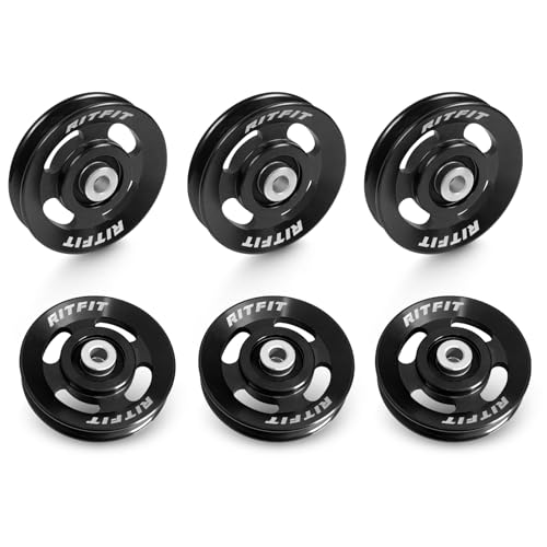 RitFit Aluminum Pulley Wheel for Gym Equipment, 6PCS Set Power Rack Pulley Attachment, 90mm Aluminum Alloy Bearing Gym Pulley Wheel for Home Gym