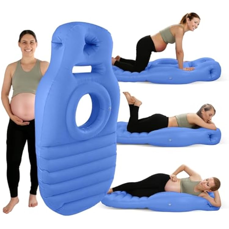 Inflatable Pregnancy Pillow, Inflatable Pregnancy Pool Float with Belly Hole, Comfort for Stomach & Side Sleepers Relieves Back & Hip Pain, Blue