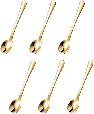 6pcs 2.95 Mini Stainless Steel Spoons Tiny Spoons for Spices Coffee Tea Cake Ice Cream Honey Salt Sugar,Gold