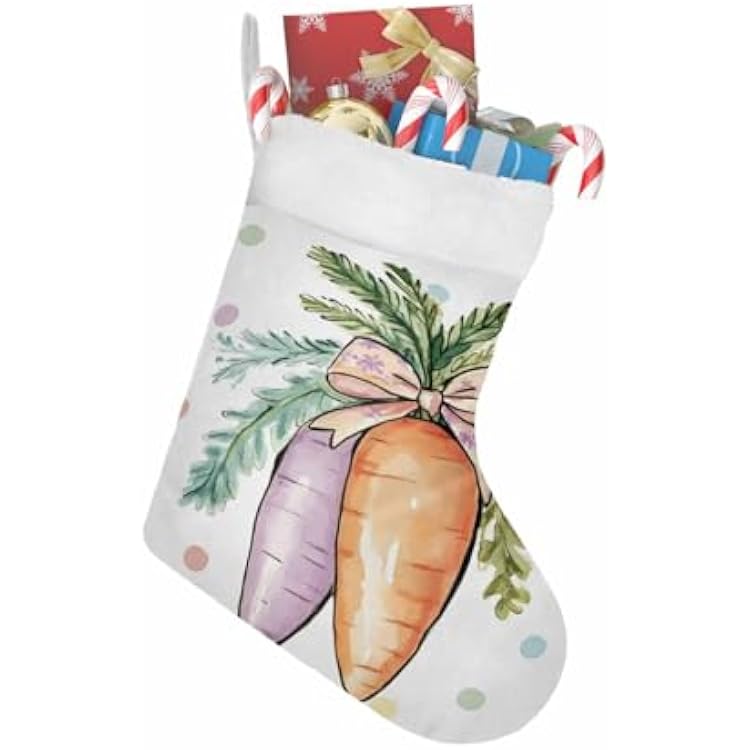 Orange Purple Carrot Christmas Stockings Large Hanging Stockings Christmas Ornaments for Family Personalized Gifts Xmas Tree Decorations Farmhouse Colorful Polka Dots