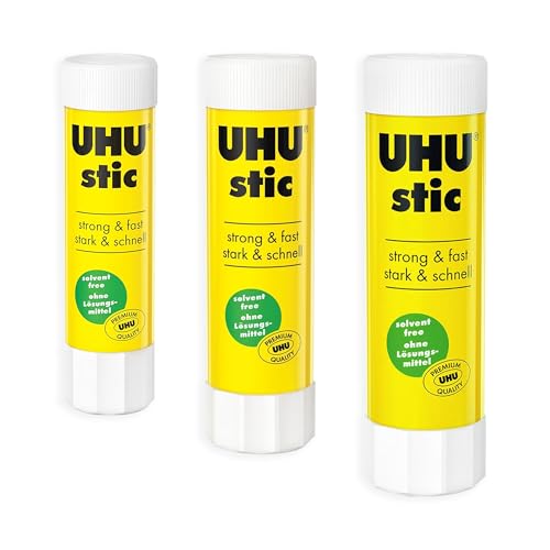 UHU Stic Glue Stick - Solvent Free - Clear Application - 8G21G40G - 1 of Each Size - Pack of 3