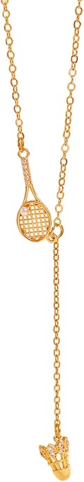 Tennis Racket Pearl Pendant Necklace Gold Plated Charm Mini Sport Ball Racquet Chic Crystal Rhinestone Chain Necklace for Women Tennis Sports Lover Birthday Christmas Party Fashion Jewelry Gifts