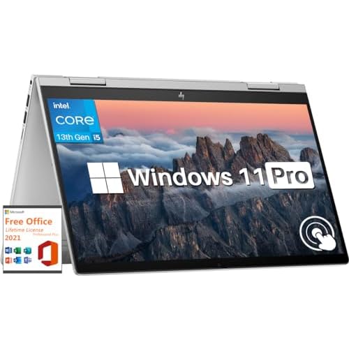 HP Envy x360 2-in-1 Touchscreen Laptop, with Microsoft Office Lifetime License, 14 FHD, Intel i5-1335U, 8GB RAM, 512GB SSD, Fingerprint Reader, Backlit Keyboard, 5MP Camera, WiFi 6E, Win 11 Pro