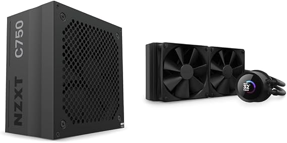 NZXT C750 PSU (2022) - PA-7G1BB-US - 750 Watt PSU - 80+ Gold Certified - Fully Modular & Kraken 240 - RL-KN-240-B1-240mm AIO CPU Liquid Cooler