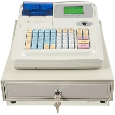 48 Keys Cash Register,Electronic Pos System Cash Register wDrawer Cash Box, LED Display White Cashier Register with Keyboard and Thermal Printer for Small Businesses Service, Market