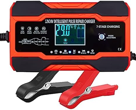ABLY Battery Charger 8-Amp - 12V and 24V Automotive Trickle Charger for Car Battery, Fully-Automatic Temperature Compensation, Battery Maintainer for Car Truck Motorcycle Lawn Mower Boat Marine