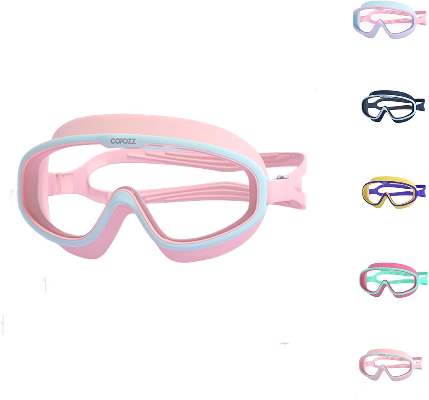 COPOZZ Kids Goggles for Swimming 8-12, Youth Wide View Anti Fog No Leak Clear Swim Goggles for Boys Girls Pool Beach