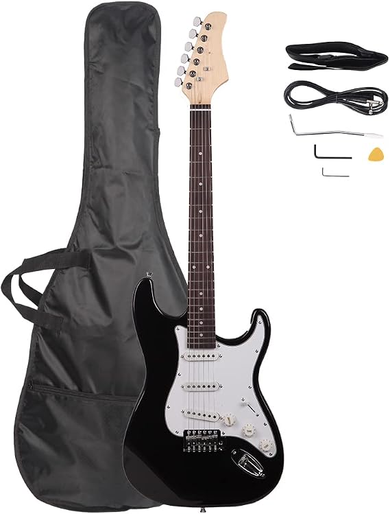 Lykos 6 Strings GST Rosewood Fingerboard Electric Guitar with Bag Shoulder Strap Pick Whammy Bar Cord Wrench Tool (Black)