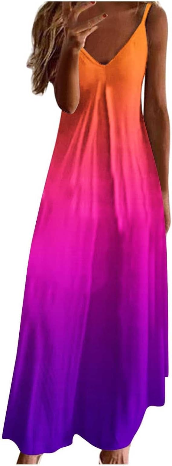Summer Dresses for Women 2025 Vacation Floral Slip Dress Spaghetti Strap Flowers Print Maxi Dresses Casual Sundress