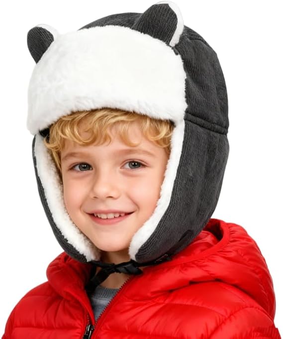 Kids Winter Trapper Hat Cozy Thermal Fleece Ushanka Earflap Cap Cute Windproof Fur Cap for Outdoor Ski Accessories