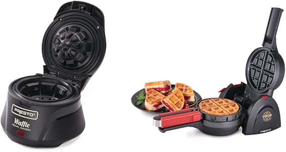 Presto Belgian Waffle Bowl Maker (03500) and Presto Stuffler Stuffed Waffle Maker (03512), Black