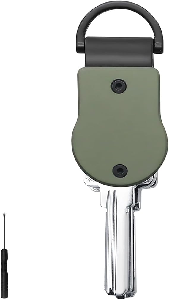 Key Organiser Keyring, Metal Key Organiser with Screwdriver Aluminum, Alloy Key Clip Holder, Small Key Case, Compact Storage Case, for Home, Commute & Travel, Durable Keyring（Army Green）