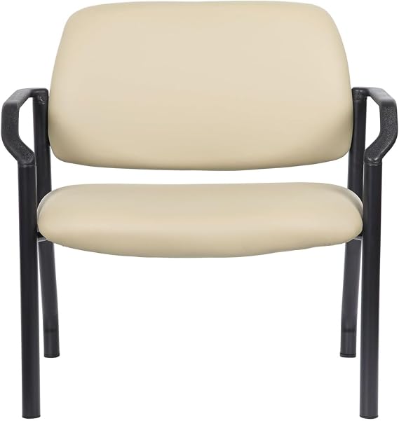 Beige Guest Reception Chair 500 Pound Capacity Upholstered Office Seating Heavy Duty Supportive Comfortable Padded Armrests Wide Durable Frame Sturdy Commercial Design Waiting Room Chair