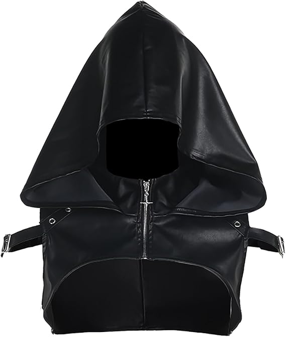 Faux Leather Hooded Cape Gothic Cowl Short Cape with Hood for Women Raves Halloween Cosplay Streetwear