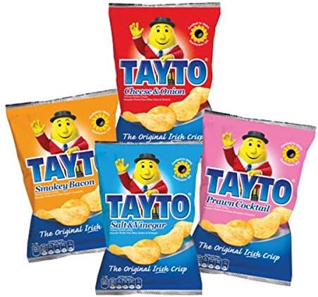 Tayto Ireland Variety Pack of 18 (Cheese & Onion x 6; Salt & Vinegar x 3; Smokey Bacon x 6; Prawn Cocktail x 3) 18 x 35g Snacks Crisps