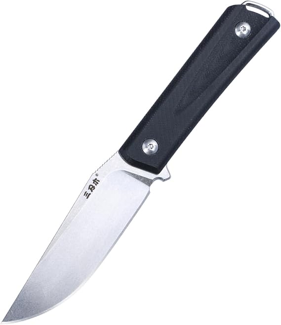 Sanrenmu Fixed Blade Knife with Sheath 7.72 Inch Length 8Cr13Mov 3.74" Blade Compact G10 Handle Knife for Outdoor Camping S611 (Black)