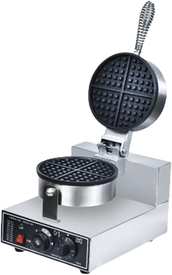 New Waffle Maker Commercial Waffle Maker, Double Sided Baking Waffle Baker, 1200 Watt Egg Bubble Puff Iron, 2 Pans with 180° Rotatable 180° Stainless Steel Bakers with Nonstick Teflon Coating, Home and Commercial Pastry Maker Single Head Standard, Silver