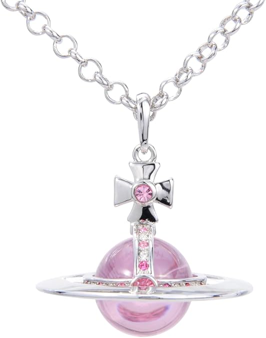ZHAOZHAO Colorful Saturn Necklace for Women - Sky Star Saturn Planet Pendant with Crystals(Silver+Pink)