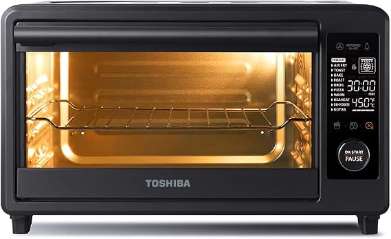 Toshiba TL2-AC25CZA(GR) Air Fryer Toaster Oven, 6-in-1 Digital Convection Oven for 9 Cooking Presets, 6-Slice Bread/12-Inch Pizza, 1750W, Charcoal Grey
