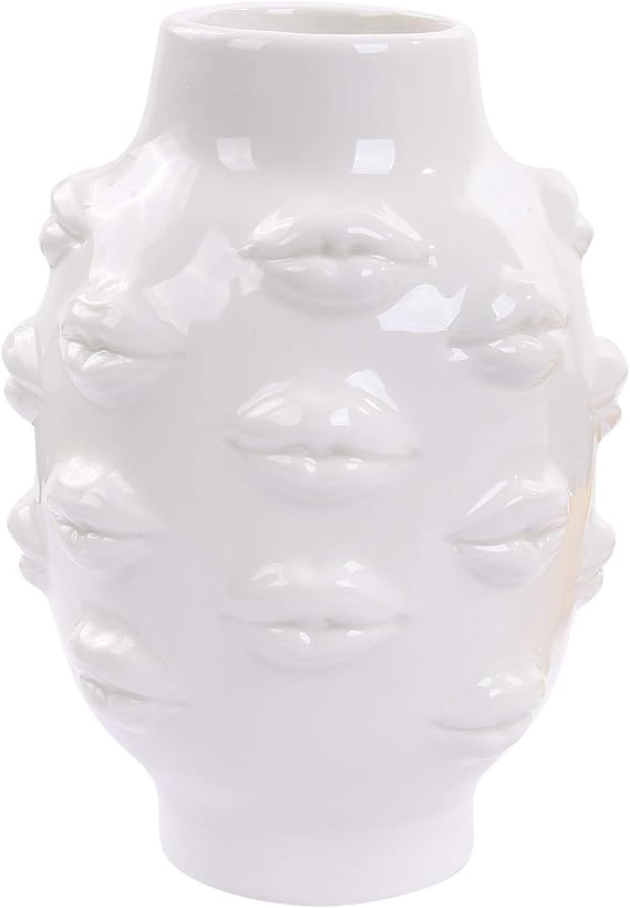 Ceramic Body Vase, Lips Vase Table Decor Modern Farmhouse Decor Flower Vase for Home Office Shops 6.5X4.72Inch(White)