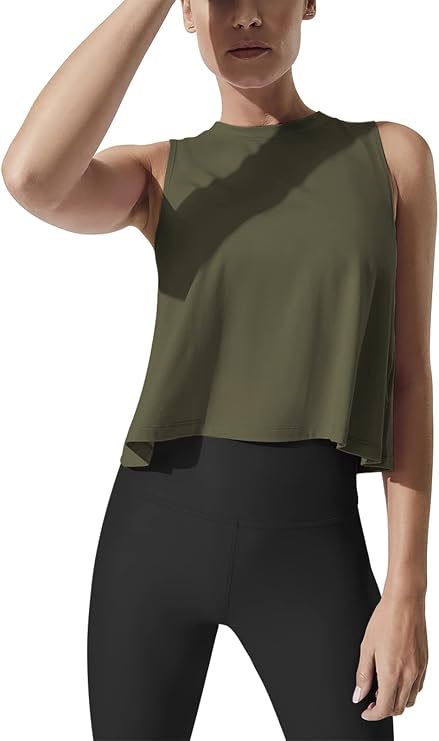 Mippo Crop Tops for Women Sleeveless Workout Tops Flowy Athletic Tank