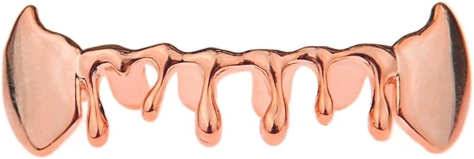14k Rose Gold Plated Fang Drip Grillz Bottom Teeth Fangs Hip Hop Vampire Dripping Pre-Made Grills