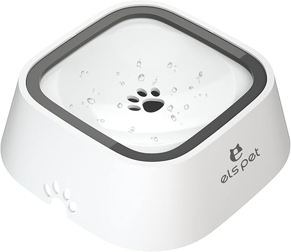 ELS PET White 35oz 1L No Spill Dog Cat Bowl Anti Slip Travel Dispenser | 35oz 1l travel, floating disk slow drink, dual spill proof, anti slip, car home use, dishwasher safe, neutral white, dog cat