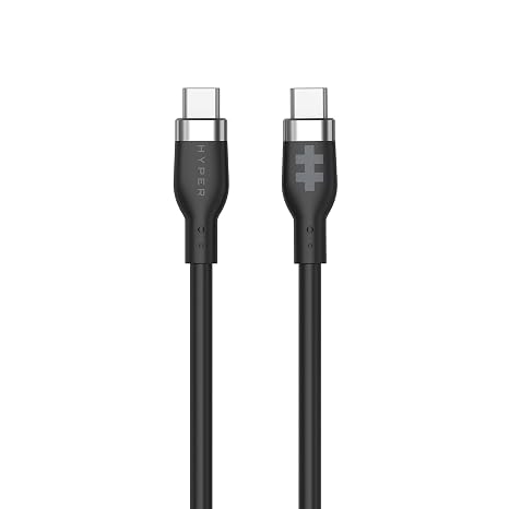 Hyper HyperJuice Silicone Charging USBC Cable (1.5m/5ft) w/EcoSmart Silicone Jacket, 60W USB C Charger 3.0 EPR Fast Charge Tangle-Free USB C Cable 5ft, Withstands 10,000+ Bends (Black)