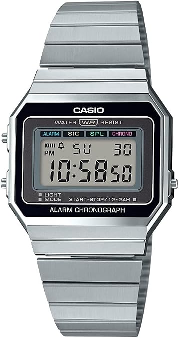 Casio A700W-1A Vintage Digital Watch for Men & Women, Ultra Slim Stainless Steel Bracelet, Retro Square Display, LED Backlight, Daily Alarm, Stopwatch, Water Resistant