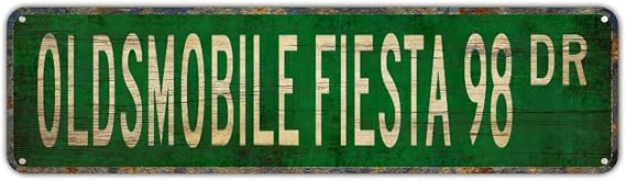 Metal Sign tin signs OLDSMOBILE FIESTA 98 DR Vintage Sign Funny metal Signs Retro Tin Signs Aluminum Metal Sign for Office Kitchen Garden Wall Bab Club Coffee Home Decor 4x16 Inches