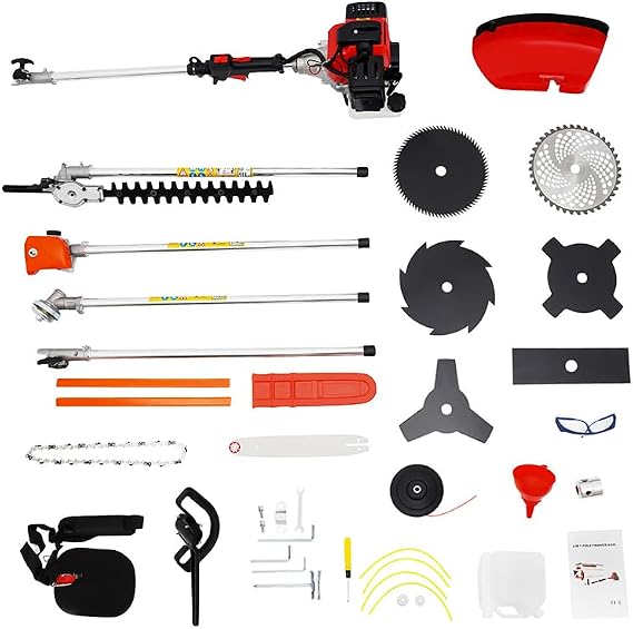 52CC Gas String Trimmer, 5 in 1 Gas Weed Eater, 2-Stroke Brush Cutter Straight Shaft Weed Eater, Gas Weed Wacker Trimmer for Weeds and Grass