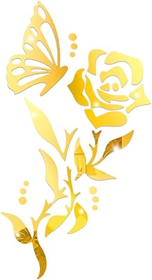 1 Set 3D Rose Mirror Wall Stickers, Acrylic Adhesive Removable Gold Wall Decor, Family Floral Art Mirror Decals Peel and Stick for Bathroom Home Living Room TV Background Sofa Backdrop Bedroom