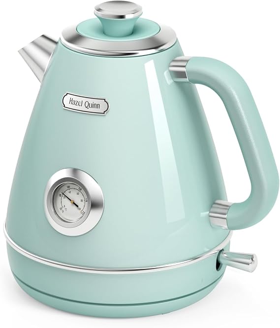 Hazel Quinn Retro Electric Kettle, 1.7 Liters with Thermometer, Mint Green