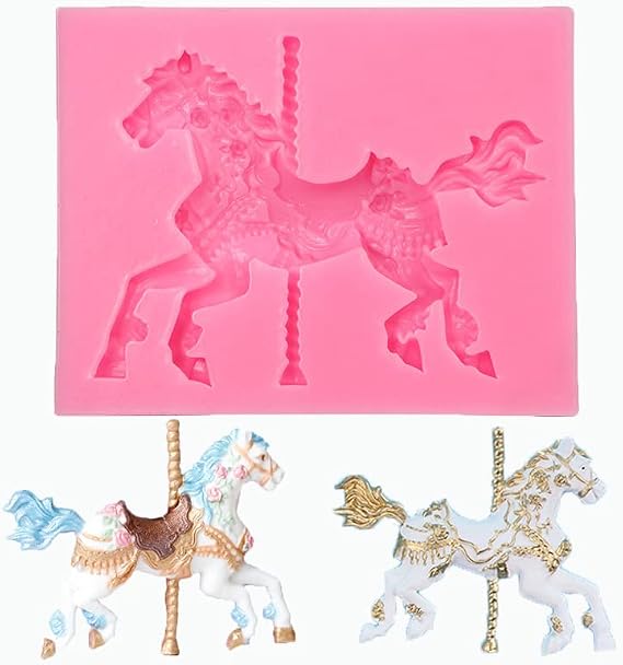 3D Carousel Horse Silicone Molds for Fondant Candy Making