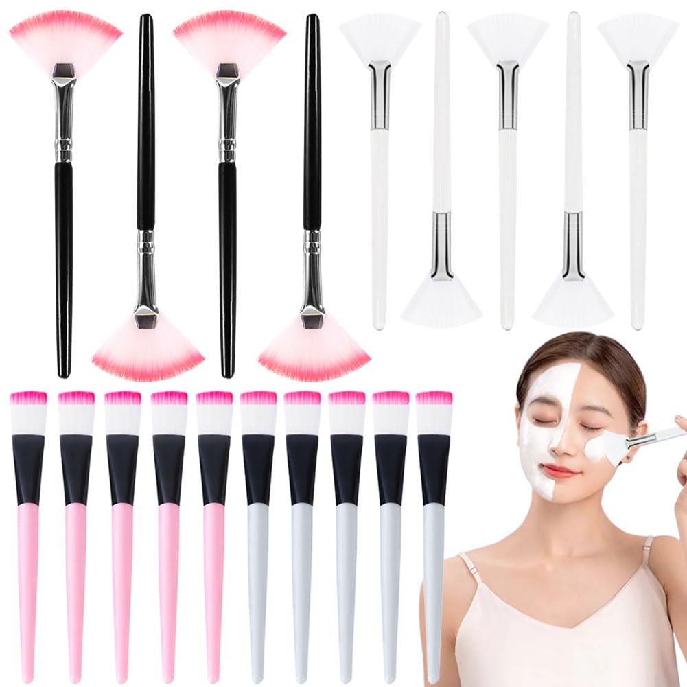 20 PCS Fan Brushes Facial Applicator Set Brushes Acid Facial Applicator Esthetician Brush Cosmetic Tools for Mud, Clay Mask, DIY, Modeling Mask, Body Lotion, and BB CC Cream etc