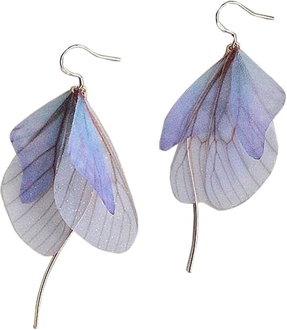 Butterfly Wing Drop Earrings,Silk Lightweight Fairy Dangle Earrings Multicolored Hook Earrings Simulation Insect Butterfly Wings for Women Girl Wedding Jewelry