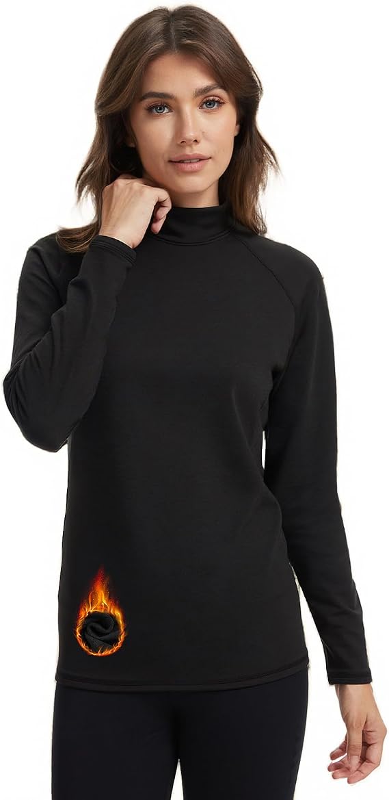 Womens Thermal Tops Long Sleeve Fleece Lined Shirt