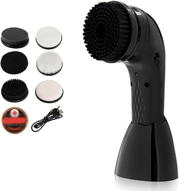 Electric Shoe Shine Kit, Handheld Multifunctional Leather Shoes Polisher with 6 Kinds of Brush Heads and USB Interface, 1800mAh Lithium Battery for Boots, Bag, Shoes, Sofa, Leather Care