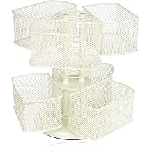 Nifty 2-Tier Cosmetic Organizing Carousel - Cream Powder Coat Finish, Spins 360-Degrees, Cosmetic Bathroom or Bedroom Vanity Storage, Beauty Supplies Organizer, Lazy Susan Platform