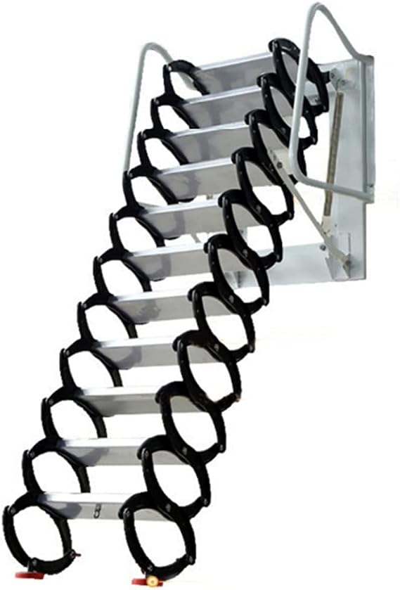 Attic Ladder Pull Down 11 Steps Attic Stairs Alloy Attic Access Ladder 9 ft Height Wall-Mounted Folding Loft Stairs with Armrests for Attic