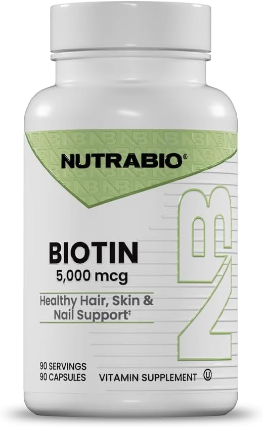 NutraBio Biotin 5000mcg, 90 Vegetable Capsules