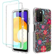 Case for Galaxy A03S Case, Samsung A03S SM-A037U Case with Tempered Glass Screen Protector, Floral Crystal Clear TPU Shockproof Protective Armor Cover for Samsung Galaxy A03S (Floral Prints)
