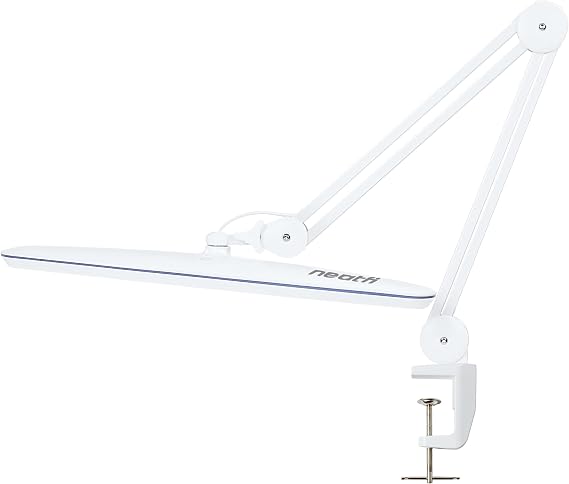 Neatfi XL 2,200 Lumens 24W LED Desk Lamp – 58cm Wide Shade | Dimmable Eye-Caring Task Light | Adjustable Arm | Home Office, Study, Crafts & Nail Tech (White, 58cm)