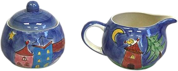 Hues & Brews Yellow Bird Village Ceramic Cream & Sugar Set | Home Decor | Coffee and Tea Serveware - 2.75" x 5.75" x 3.75"