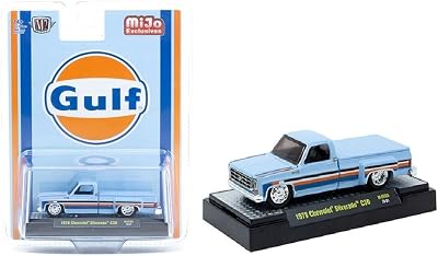 Diecast Model Car Compatible with M2 Machines 1:64 1978 Chevy Silverado C30 Custom Gulf Blue Limited Edition 31500-MJS86