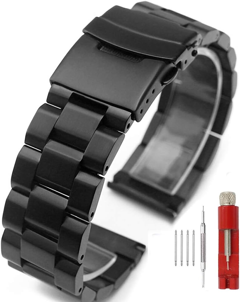 SilverBlack Stainless Steel Watch Bands Brushed Finish Watch Strap 18mm20mm22mm24mm Double Buckle Bracelet