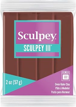 Sculpey III Polymer Oven-Bake Clay, Chocolate, Non Toxic, 2 oz. bar, Great for modeling, sculpting, holiday, DIY, mixed media and school projects.Perfect for kids & beginners!